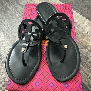 Tory Burch Black Leather Miller Flat Thong Sandals size 8.5